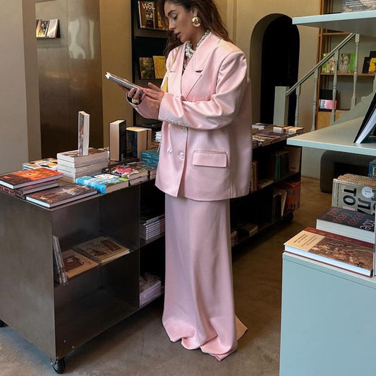 Lapel Long Sleeve Suit Coat Satin Skirt Suit