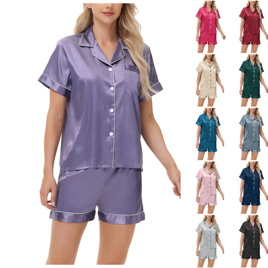 Ice Silk Women's Short Sleeve Satin Plus Size Pajamas