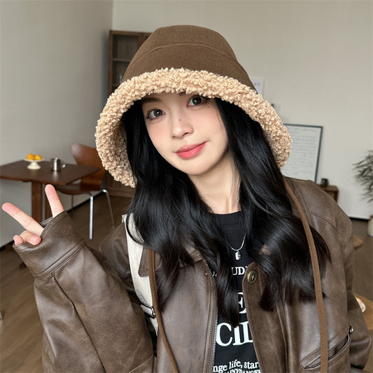 Windproof Earflaps Lamb Wool Bucket Hat