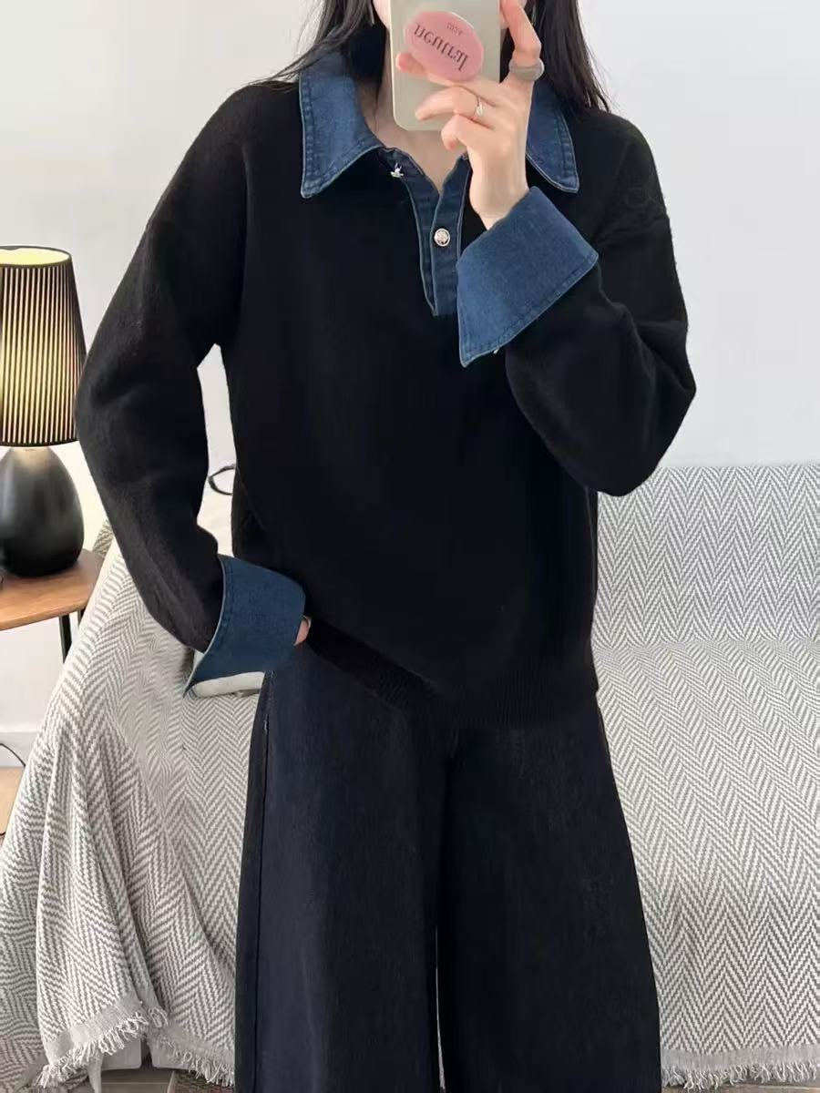 Stand collar denim cardigan