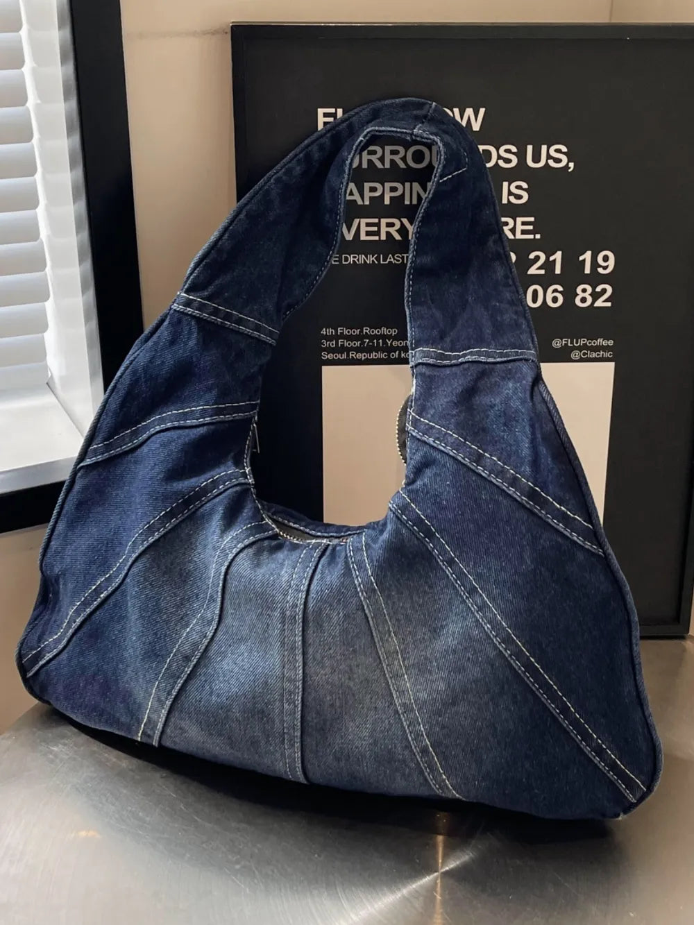 Crescent Shaped Denim Shoulder Bag