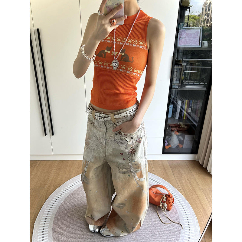 Women's Color Inkjet Printed Jeans