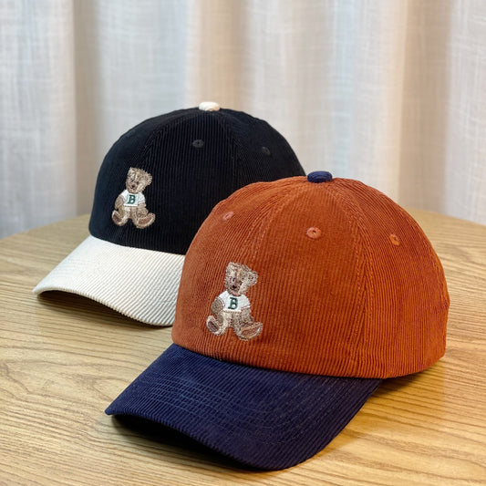 Color Matching Little Brown Bear Corduroy Peaked Cap