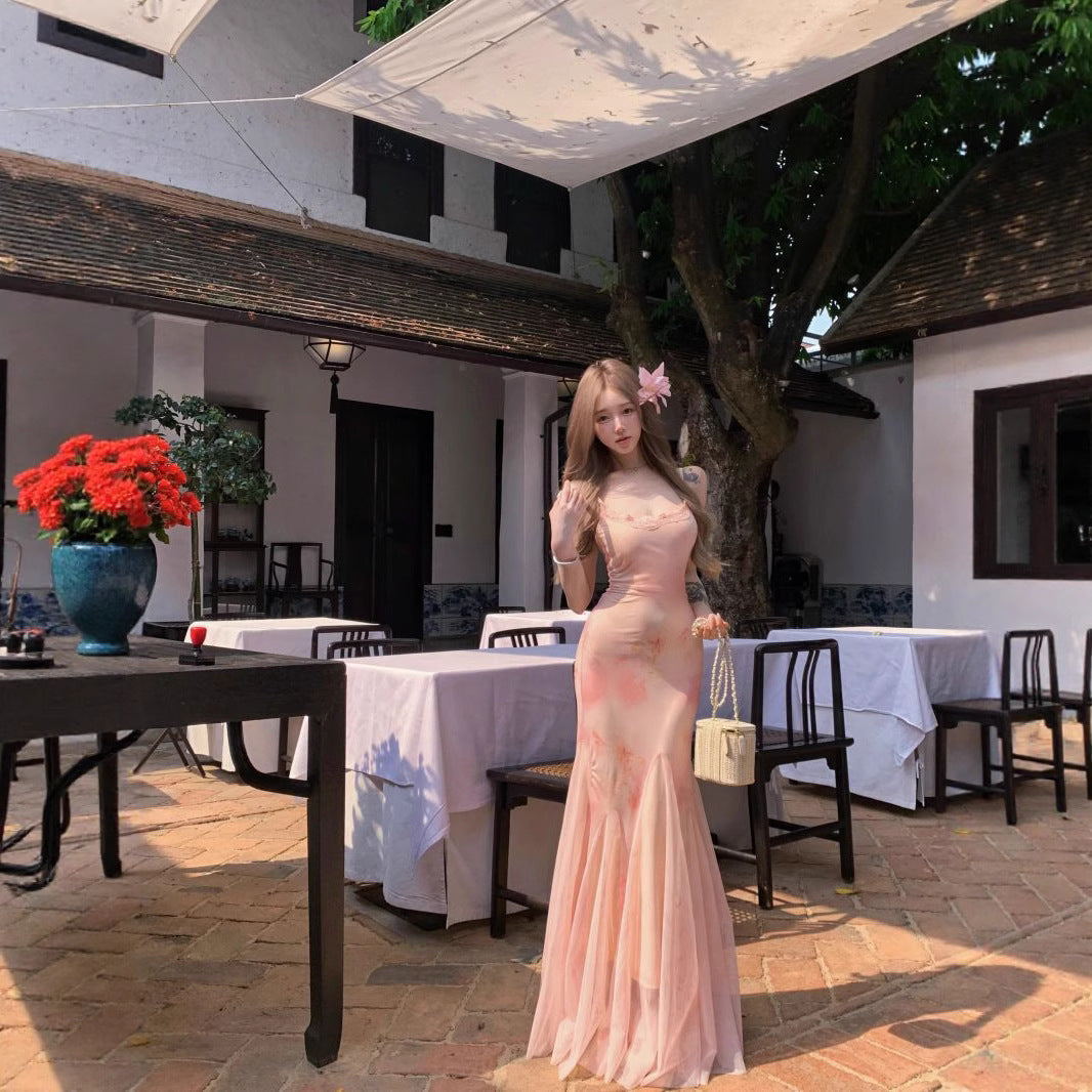 Printed Strap Mermaid Dress