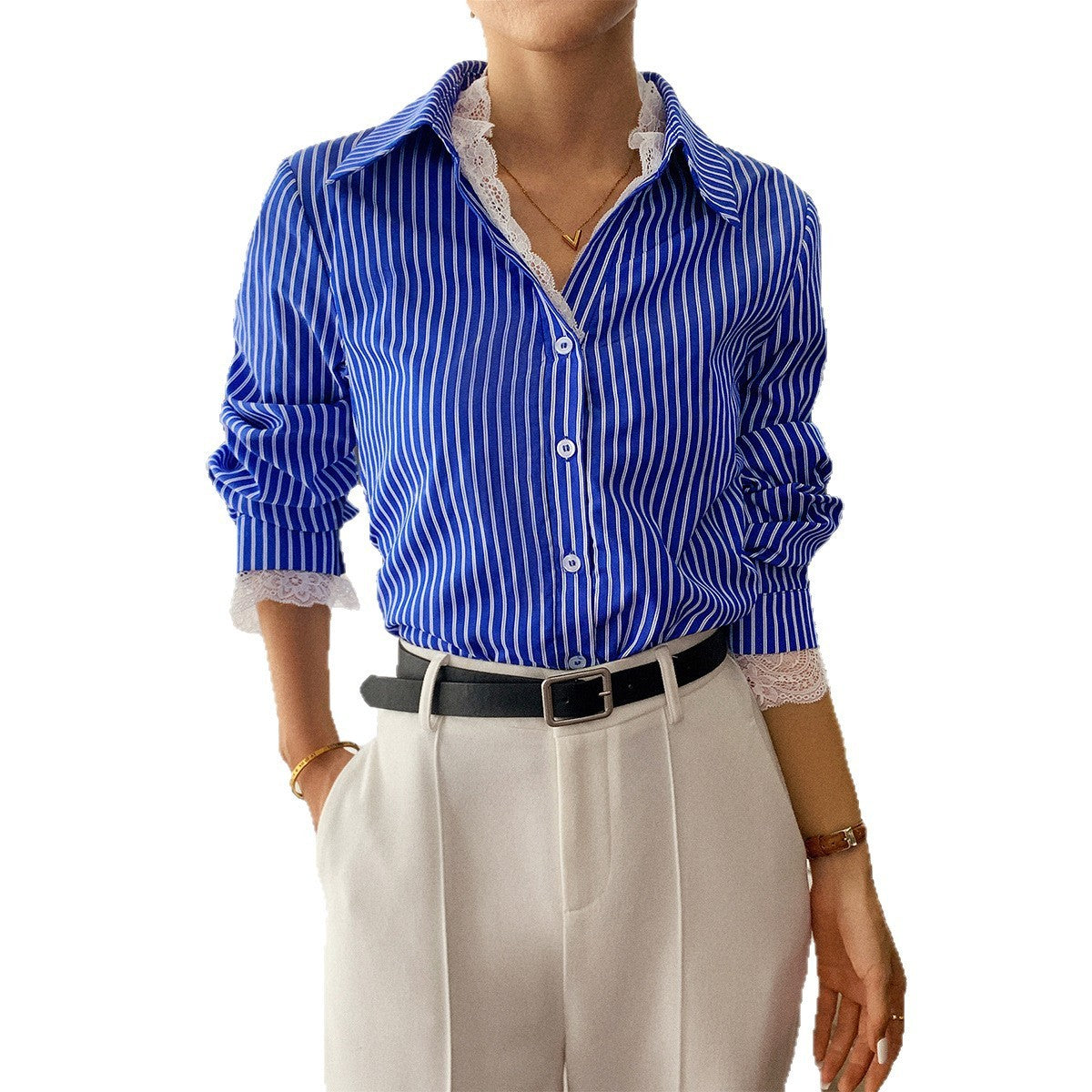 Striped Button Long Sleeve Shirt For Women