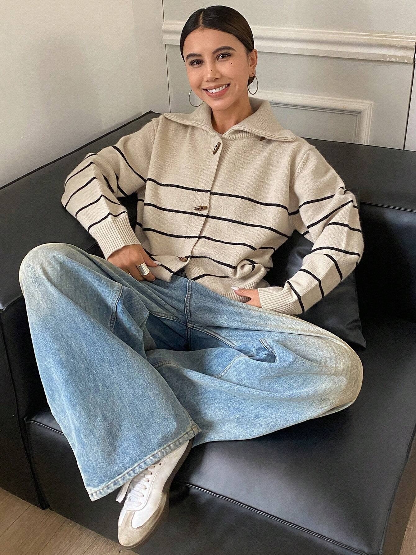 Contrast striped loose Cardigan