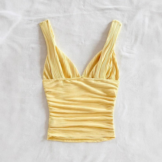 European And American V-neck Pleated Small Sling Slimming