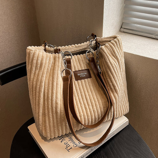 Retro Corduroy Shoulder Tote
