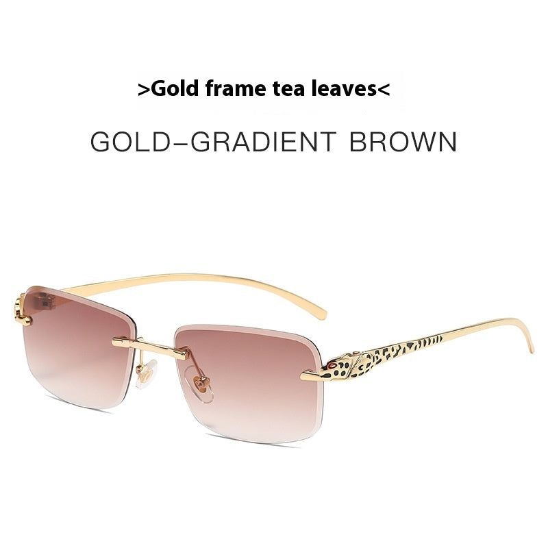 Women's Retro Cheetah Decorative Frameless Square Sunglasses