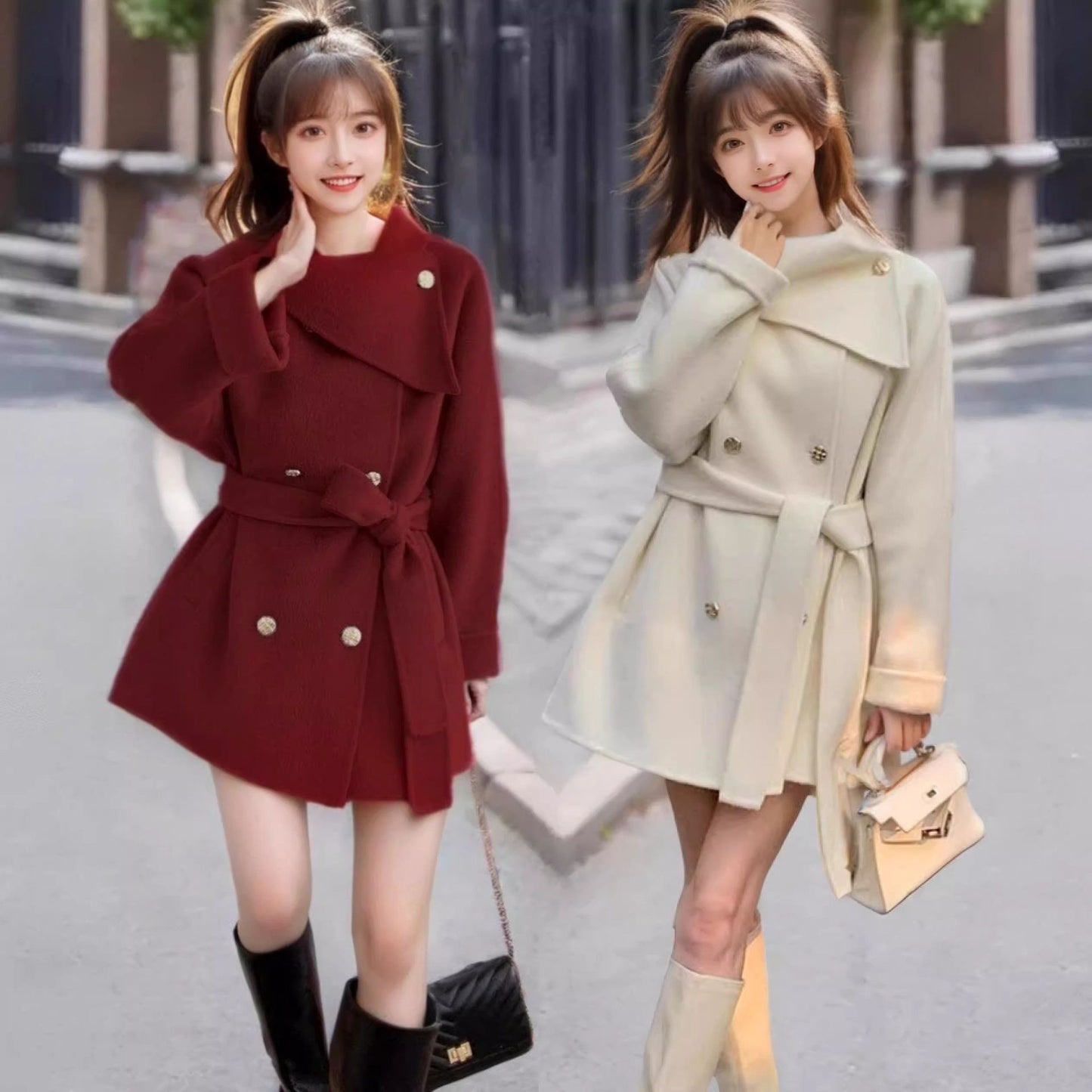 Chic Knit Coat with Scarf Collar With Thickened Belted Robe
