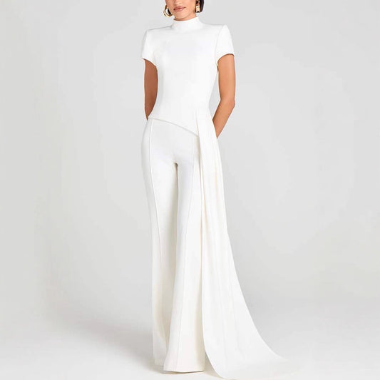 Elegant High Neck Short Sleeve Pants Set