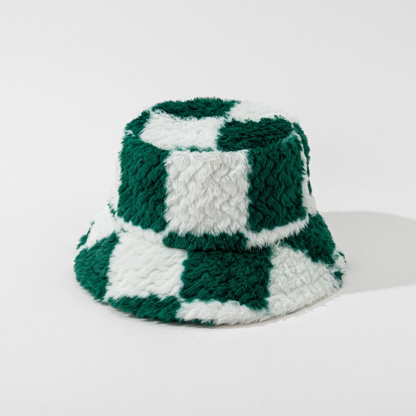 Square Plaid Plush Fisherman Hat