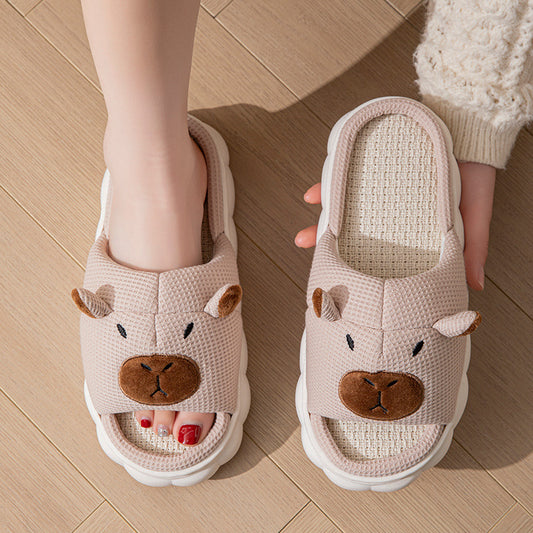 Open Toe Couple Indoor Non-slip Linen Slippers