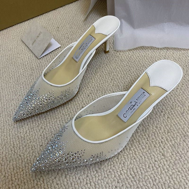 Elegant Crystal Mesh Pointed Toe Heels