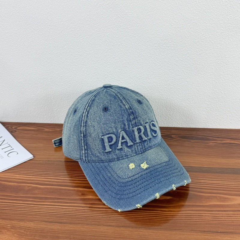Washed Denim With Hole Baseball Cap Sun-poof Peaked Cap