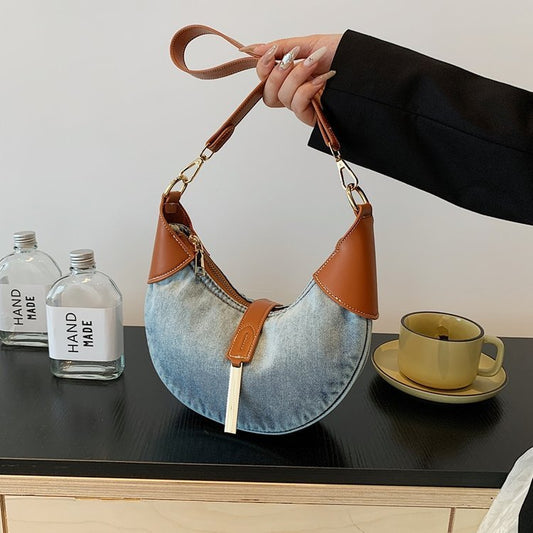 Denim Retro Contrast Color Shoulder Selenodont Crossbody Bag