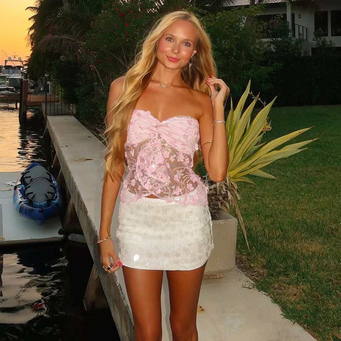 Women's Slim Fit Slim Fit Tube Top Backless Sequined Vest