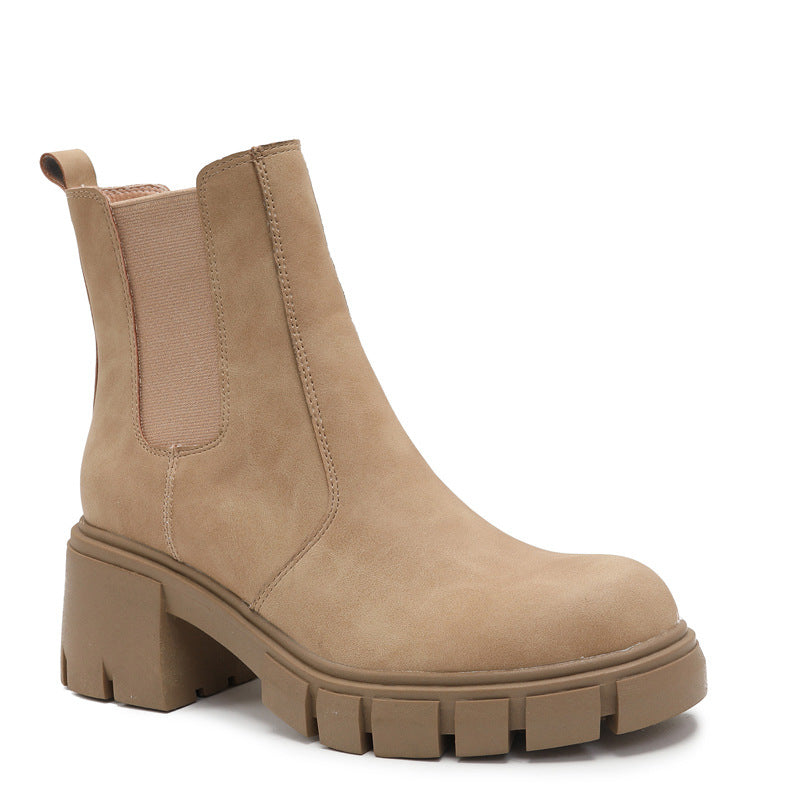 Thick Medium Heel Short Martin Style Shoes