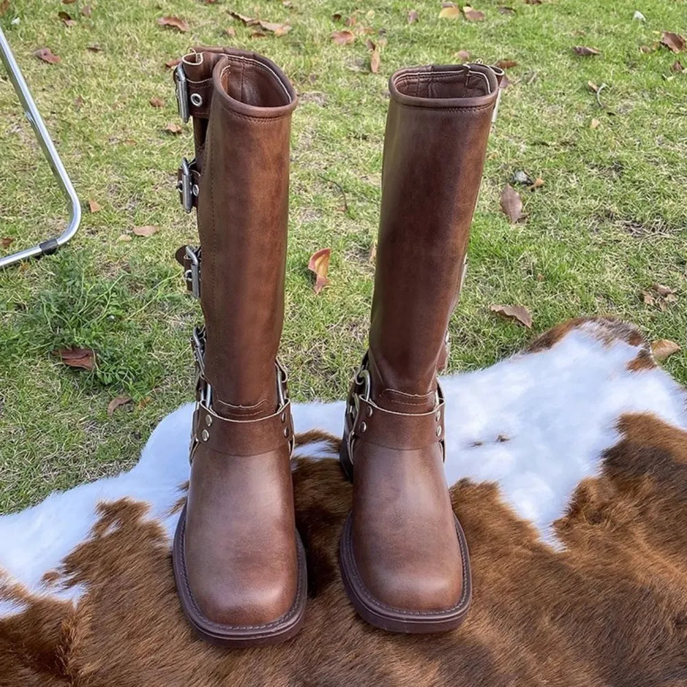 Round Toe Block Heels Boots