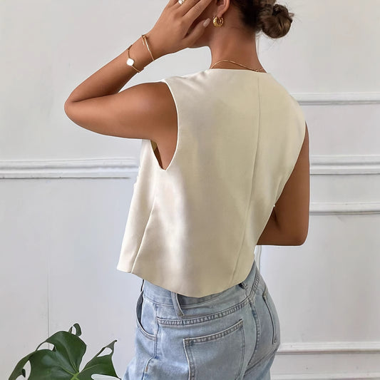 Button Sleeveless Waistcoat Top