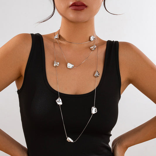 Silver Multi-Layer Chain Necklace Set