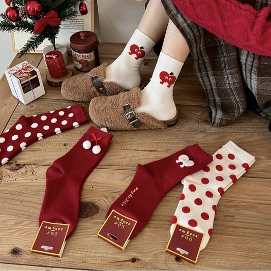 Red Angora Polka Dot Christmas Stockings