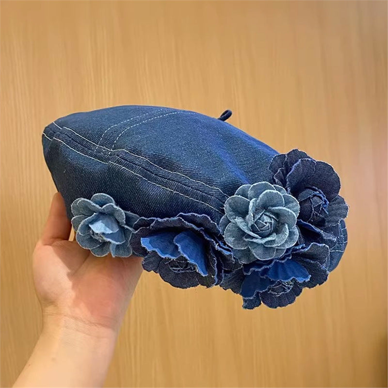 Japanese Minority Flowers Denim Beret