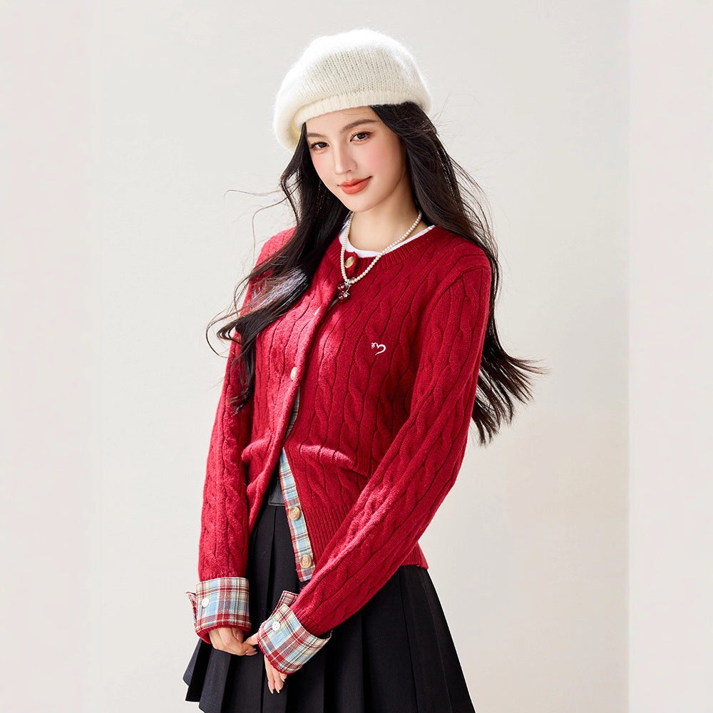 Red College Cardigan