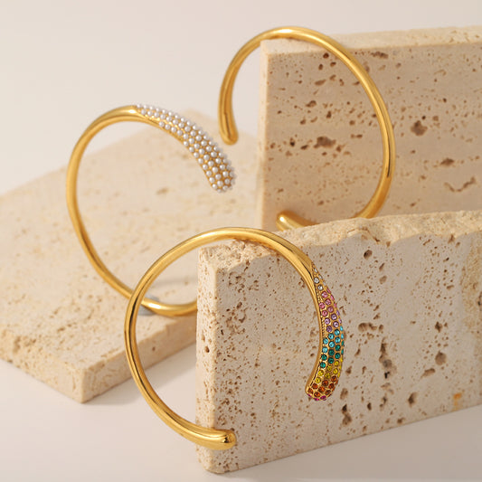 Elegant Crystal Stainless Steel Golden Bracelet