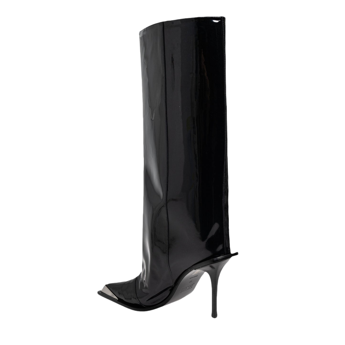 Women's large straight leg boots with metal iron toe medium length large size square toe high-heeled boots