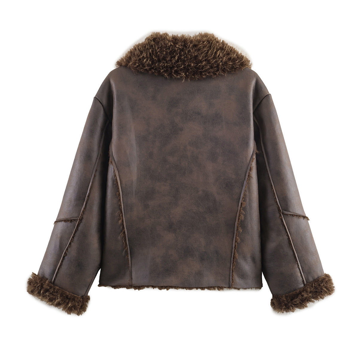 Versatile collar long sleeved fake fur jacket
