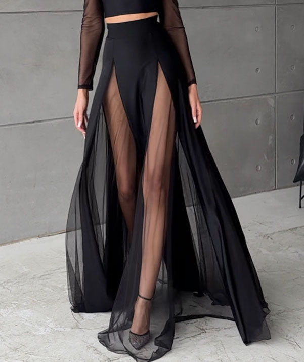 Elegant Mesh Patchwork Skirt Set