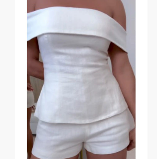 Fashionable One-Shoulder Top and Shorts Two-Piece Set for Women