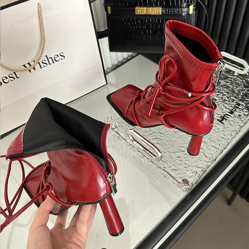 Female Square Toe Boots Round Heels