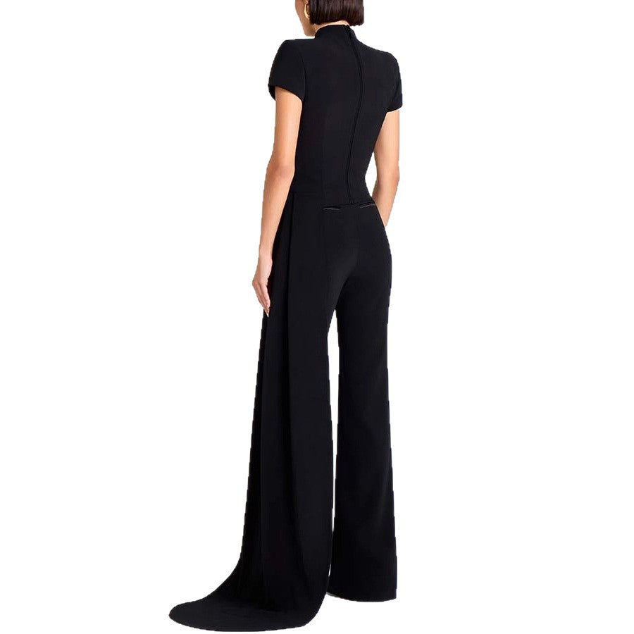 Elegant High Neck Short Sleeve Pants Set