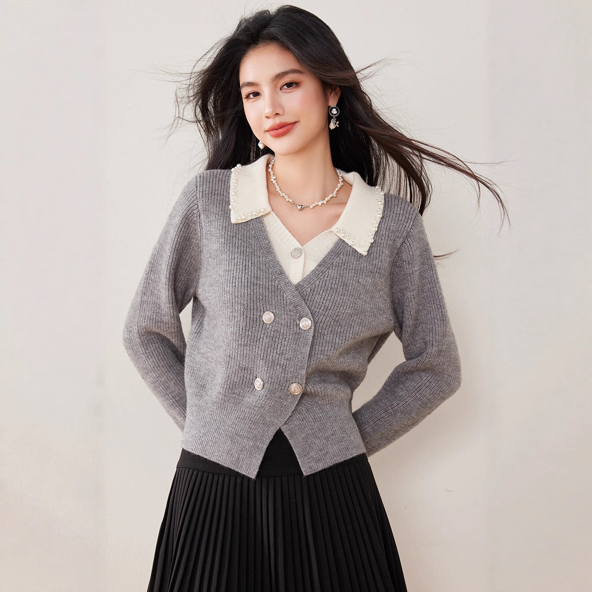 Knited Turn Down Collar Cardigan