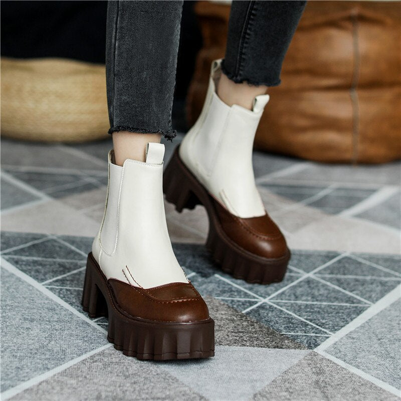 Chic Mixed Color Leather Boots