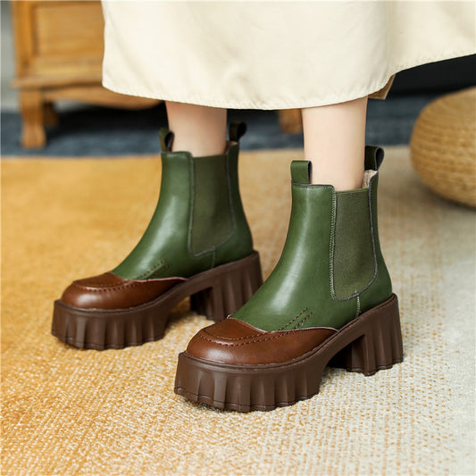 Chic Mixed Color Leather Boots