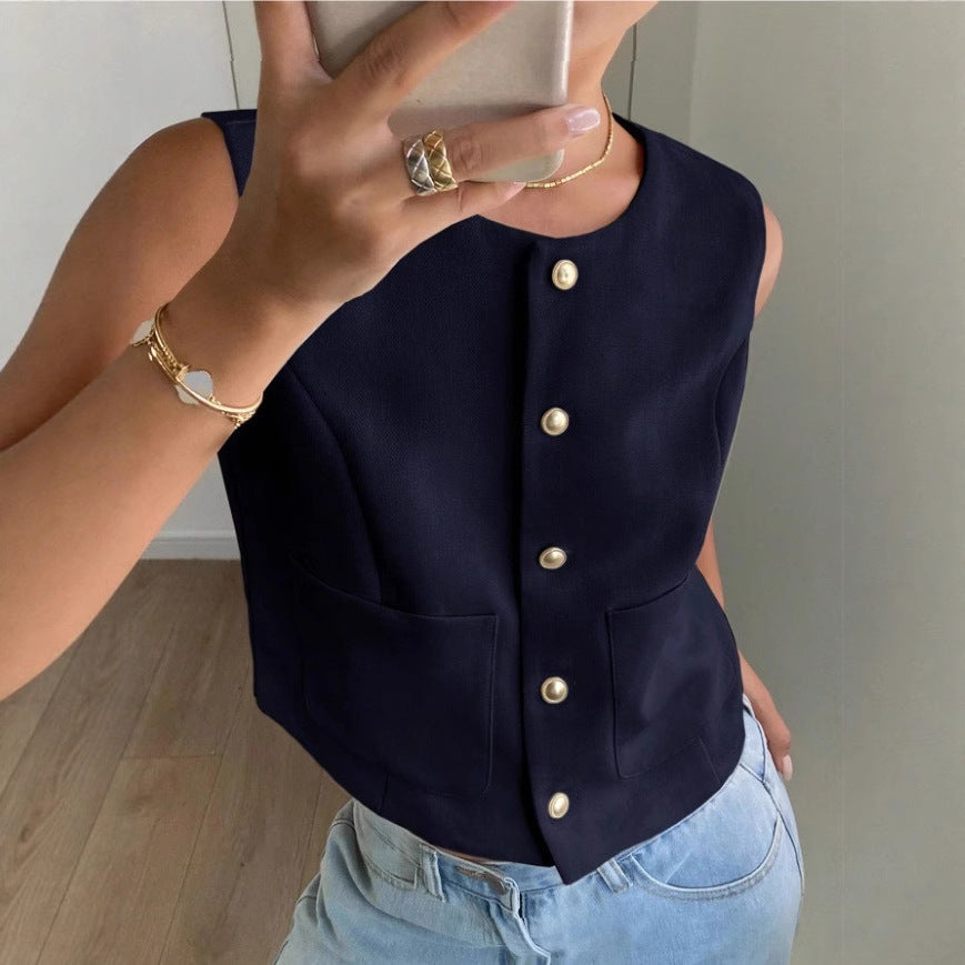 Button Sleeveless Waistcoat Top