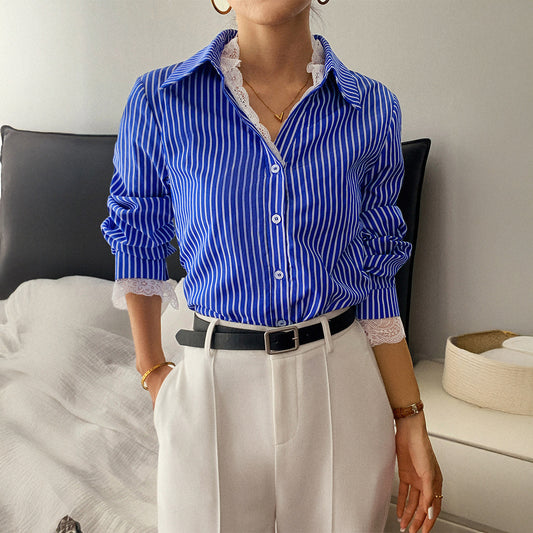 Striped Button Long Sleeve Shirt For Women