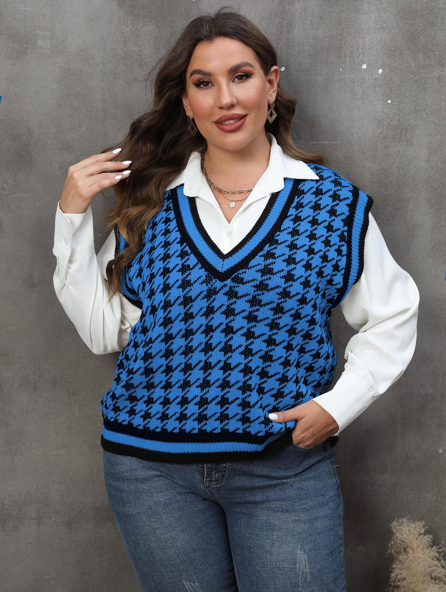 Houndstooth Leisure Vest Top For Women