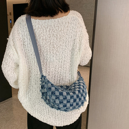 Denim Chessboard Plaid Shoulder Underarm Bag