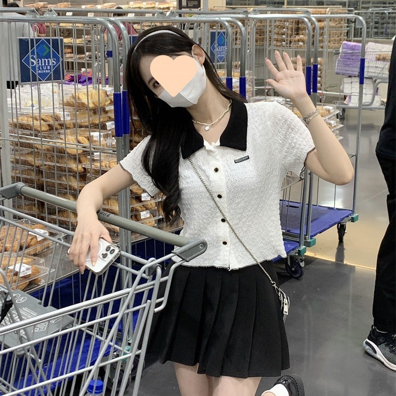 New Contrast Color Short Sleeve Shirt For Women