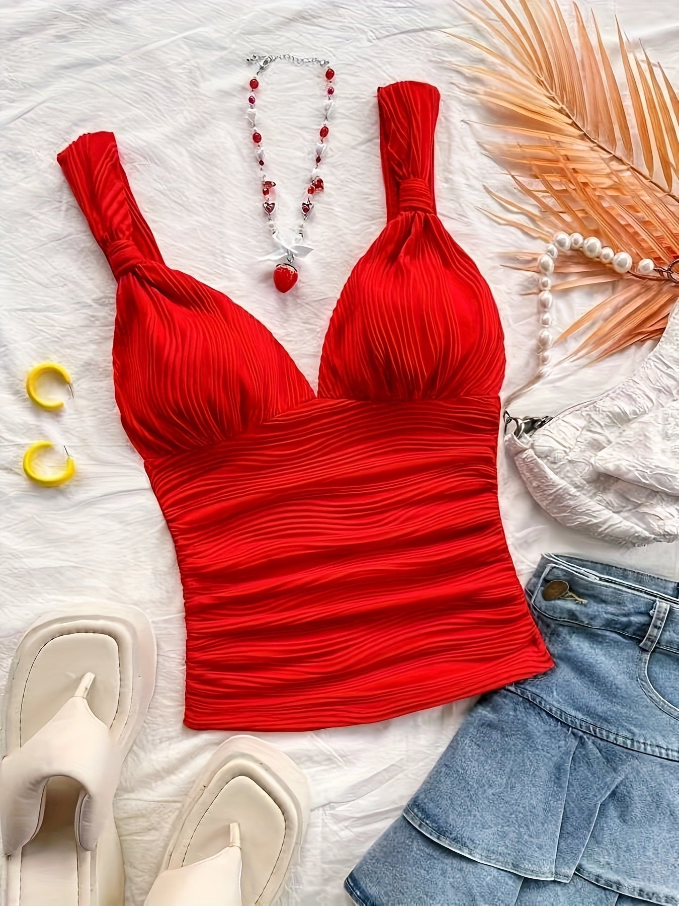 European And American V-neck Pleated Small Sling Slimming