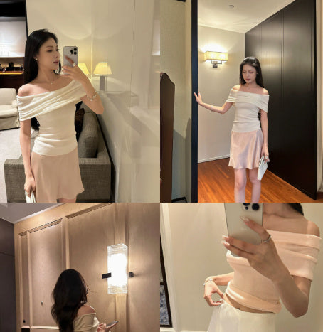 Acetate Oblique Cut Satin Skirt