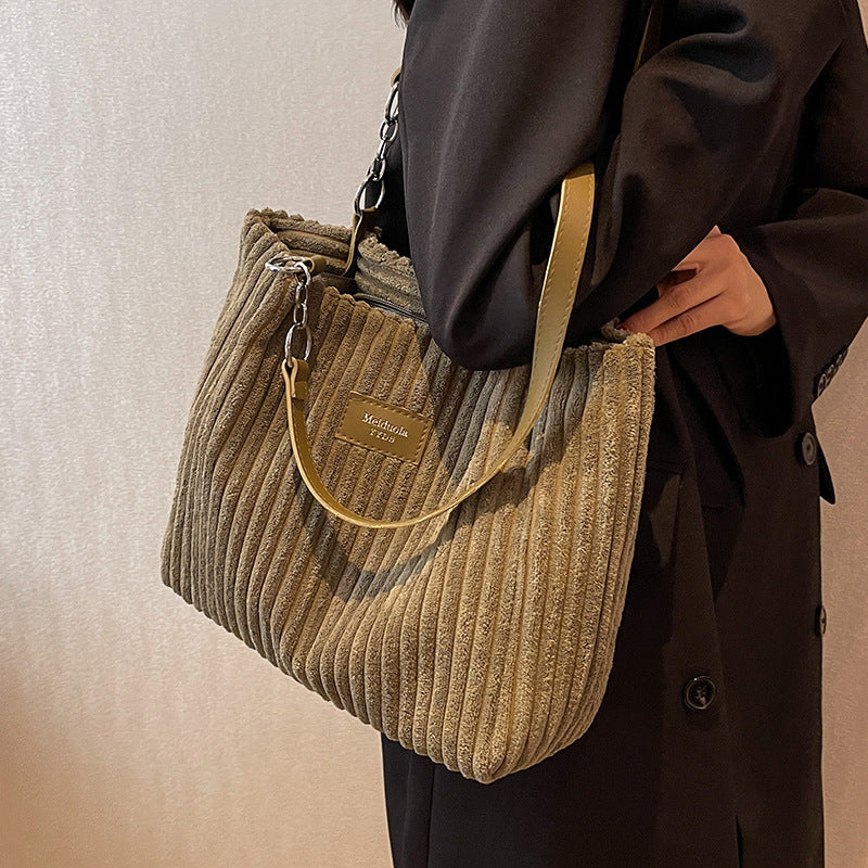 Retro Corduroy Shoulder Tote
