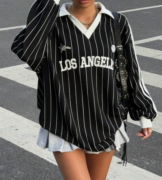 Women's Striped Letter & Numeral Print Active T-Shirt