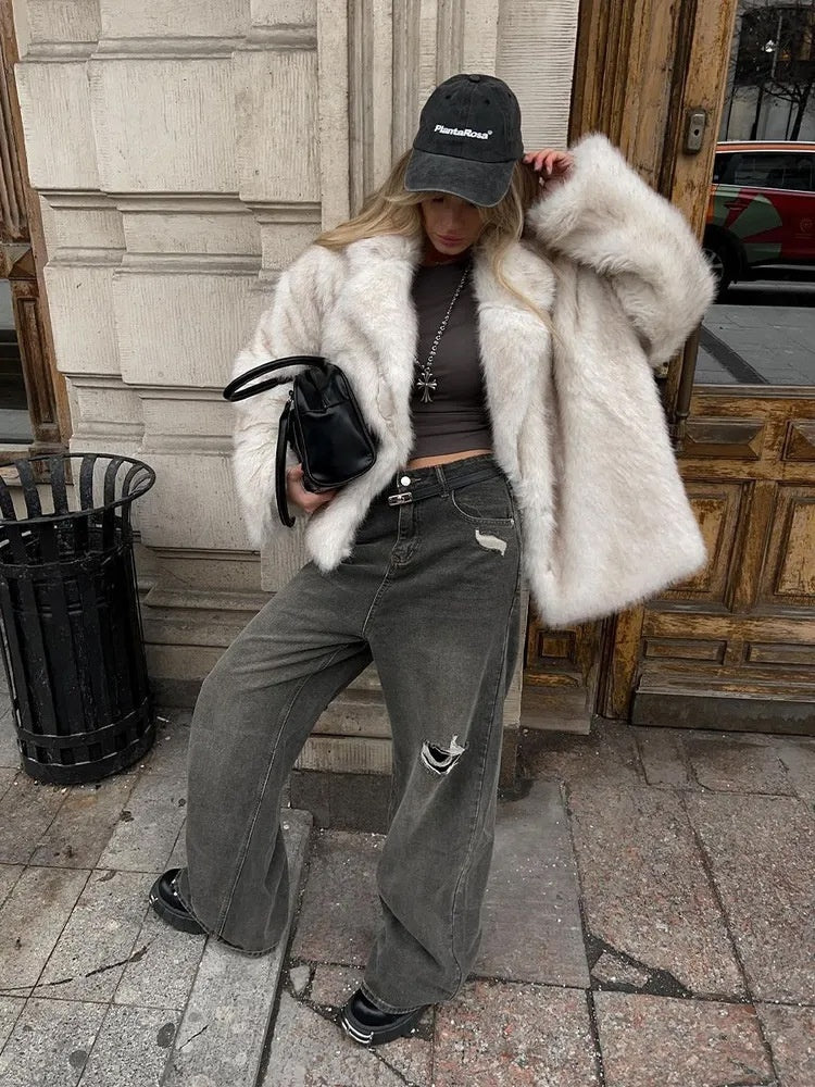 Fake Fur Coat Lapel Fashionable Warm