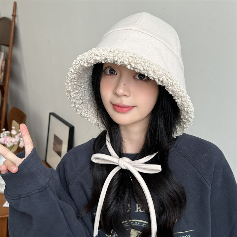 Windproof Earflaps Lamb Wool Bucket Hat