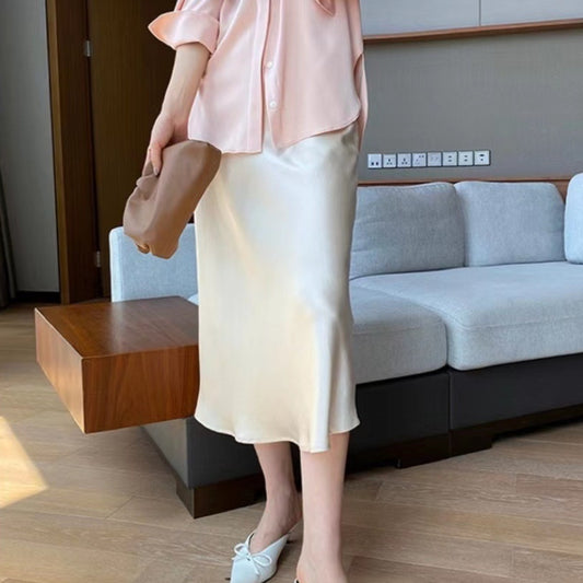 Acetate Silky Satin Women's A- Line Skirt Slimming